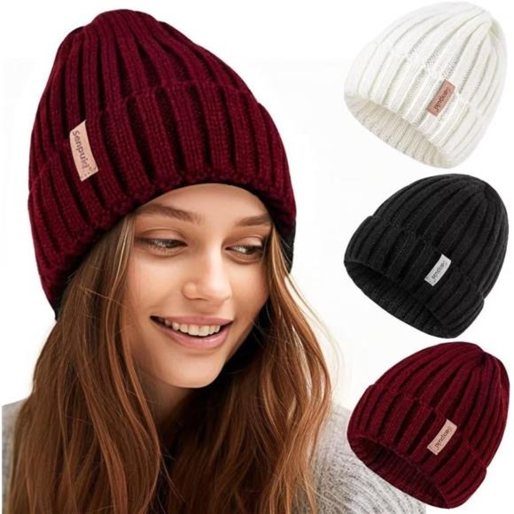 3PCS, Women\'s Winter Knitted Beanie Hat ,Warm Knit Caps